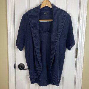 Express Women Short Sleeve Cable Knit Open Cardigan Navy Blue, size Large